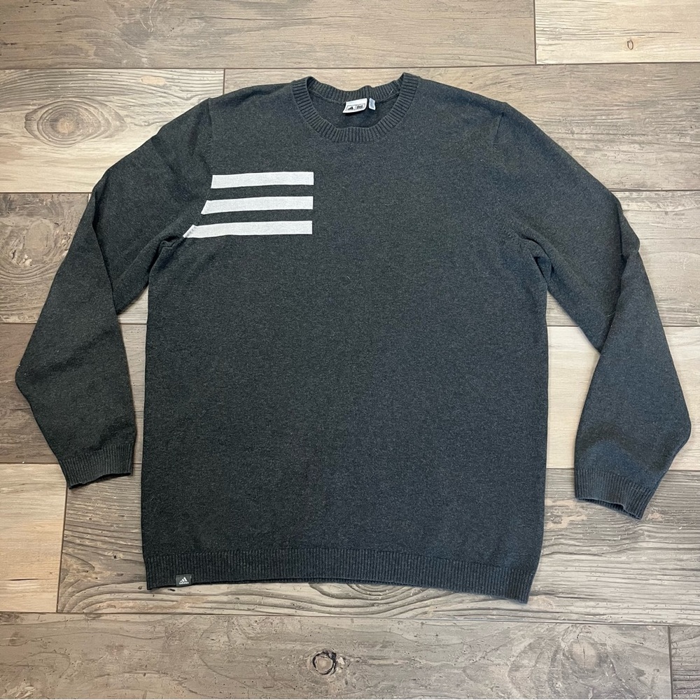 Men's Charcoal Crewneck Sweater with White Stripes